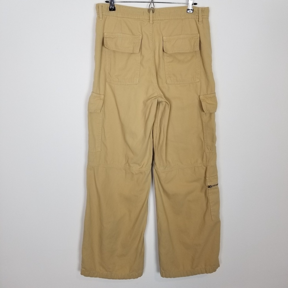Mango Women Wide Leg Cargo Pants Sz Us 10 Khaki‎ Y2K Full Length Baggy City - Picture 4 of 8